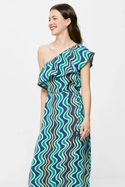 Vestido Midi Escote Asimetrico Estampado