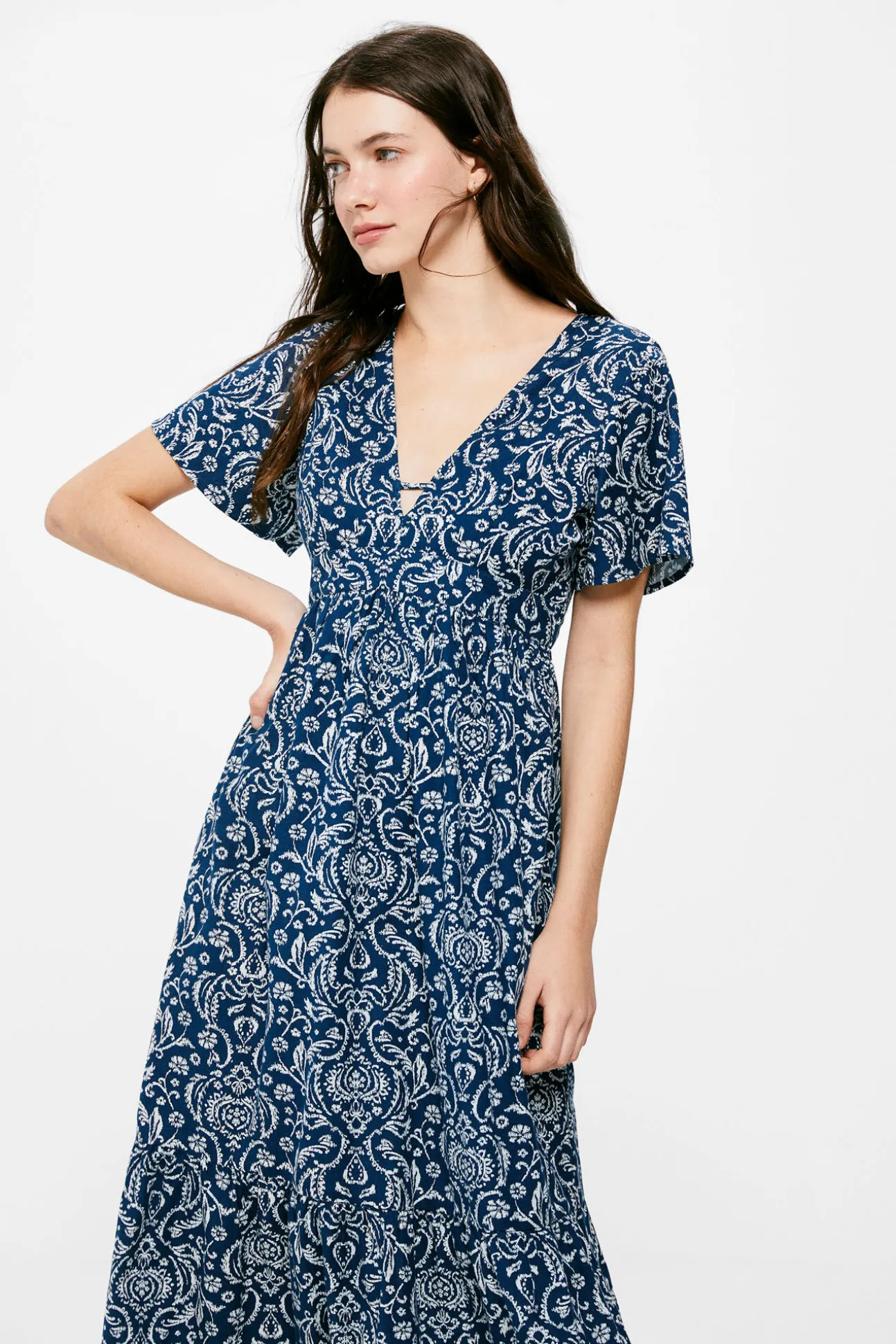 Vestido Midi Espalda Fantasia Lino Algodon