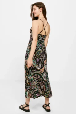 Vestido Midi Estampado Escote Arandela