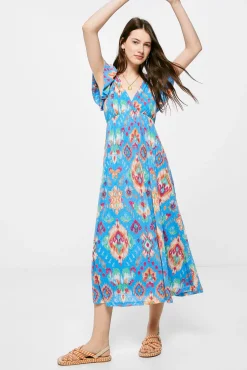 Vestido Midi Estampado Espalda Zigzag