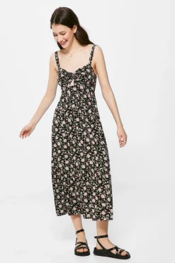 Vestido Midi Estampado Escote Nudo