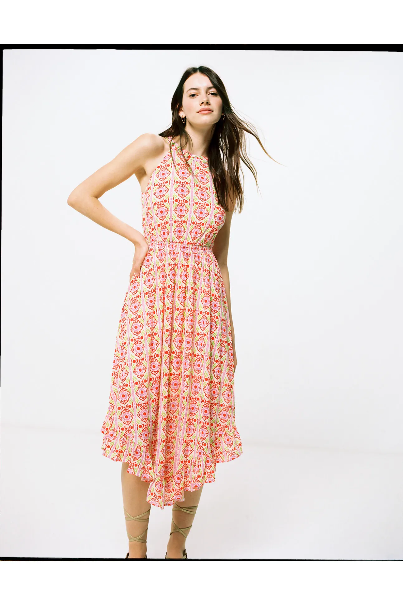 Vestido Midi Estampado Picos