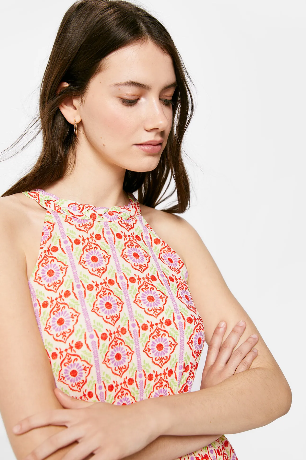 Vestido Midi Estampado Picos