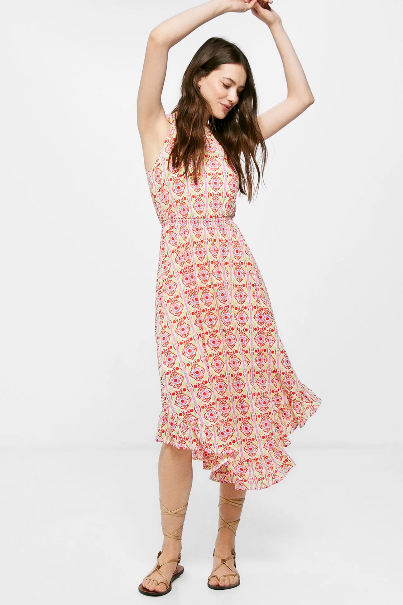 Vestido Midi Estampado Picos