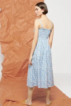 Vestido Midi Flores Lino Algodon