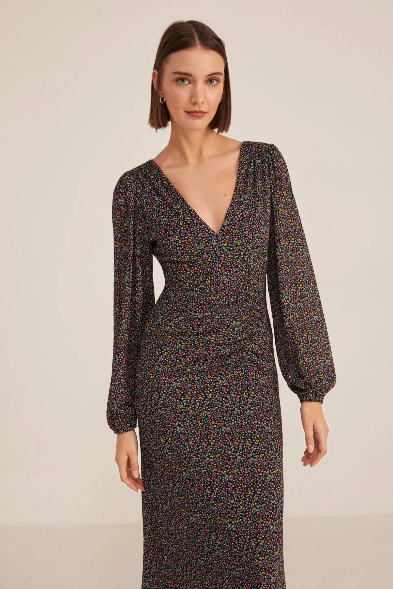Vestido Midi Frunces Estampado