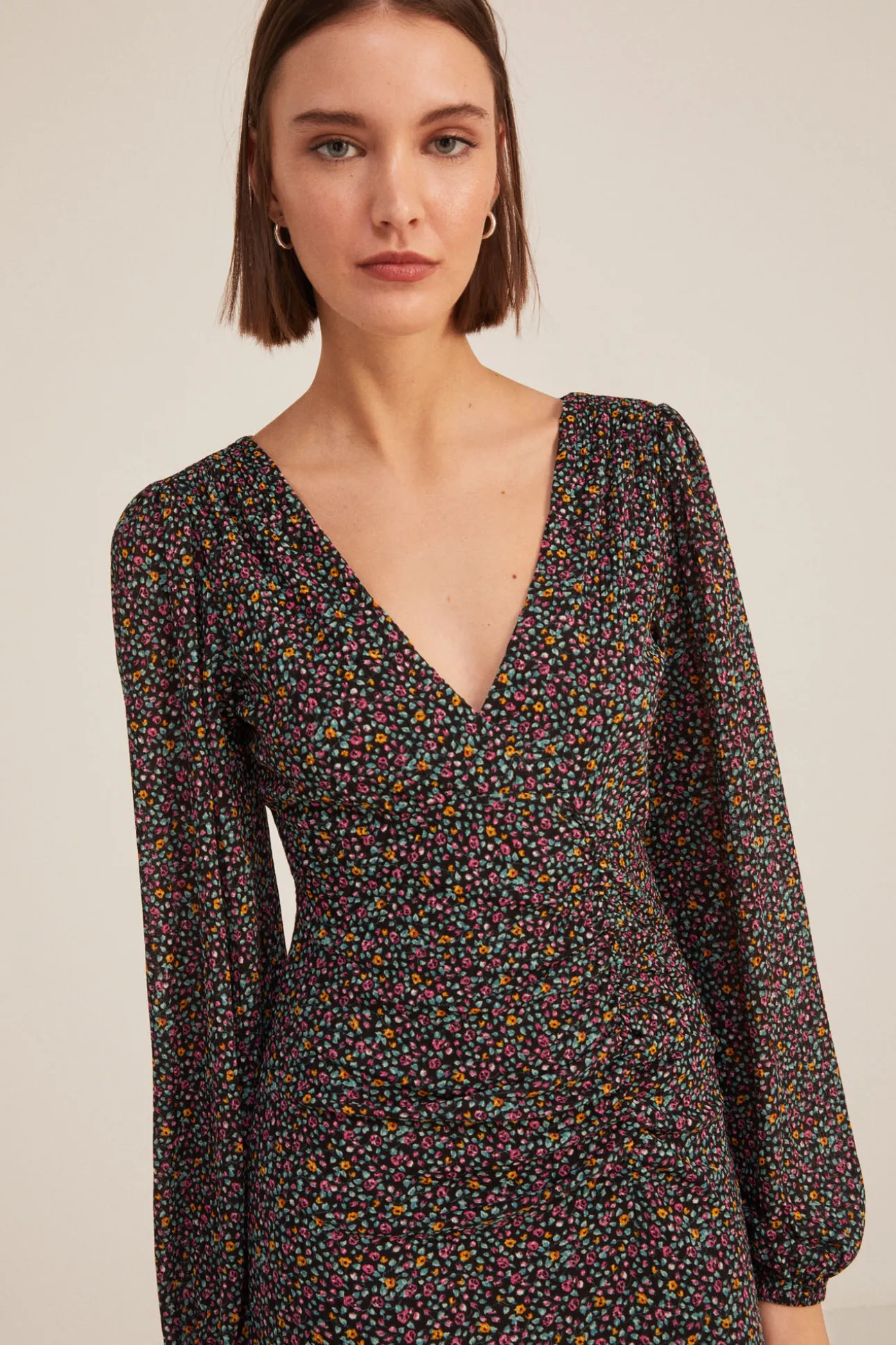 Vestido Midi Frunces Estampado