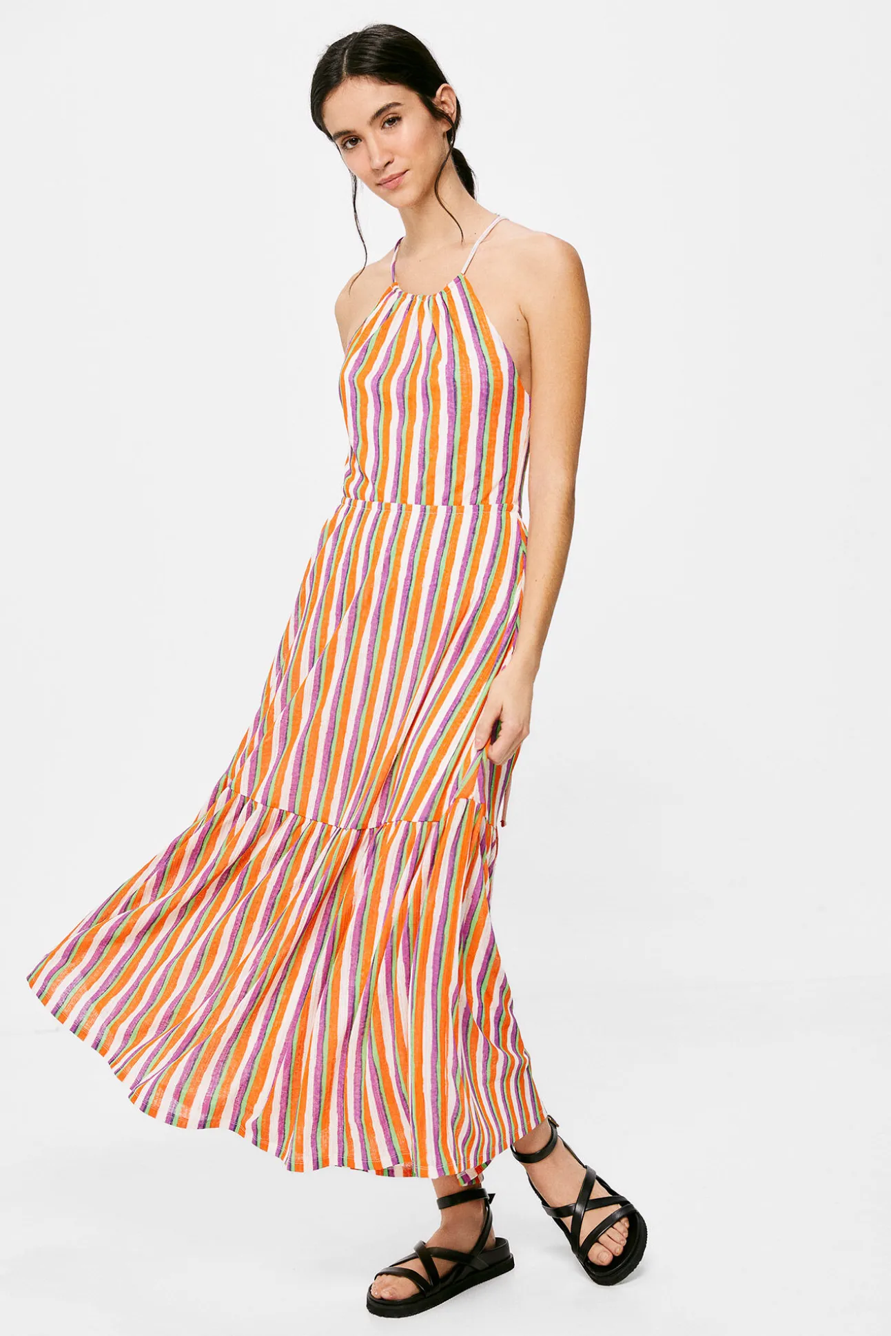 Vestido Midi Halter Rayas