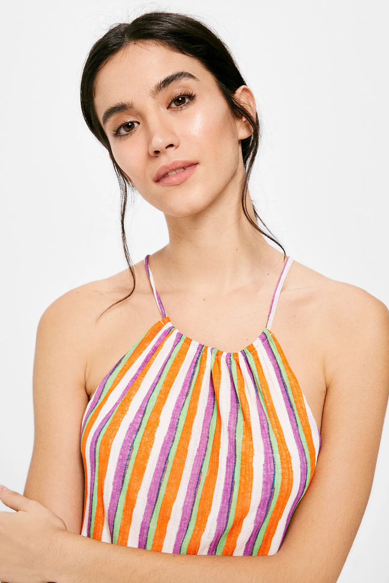 Vestido Midi Halter Rayas