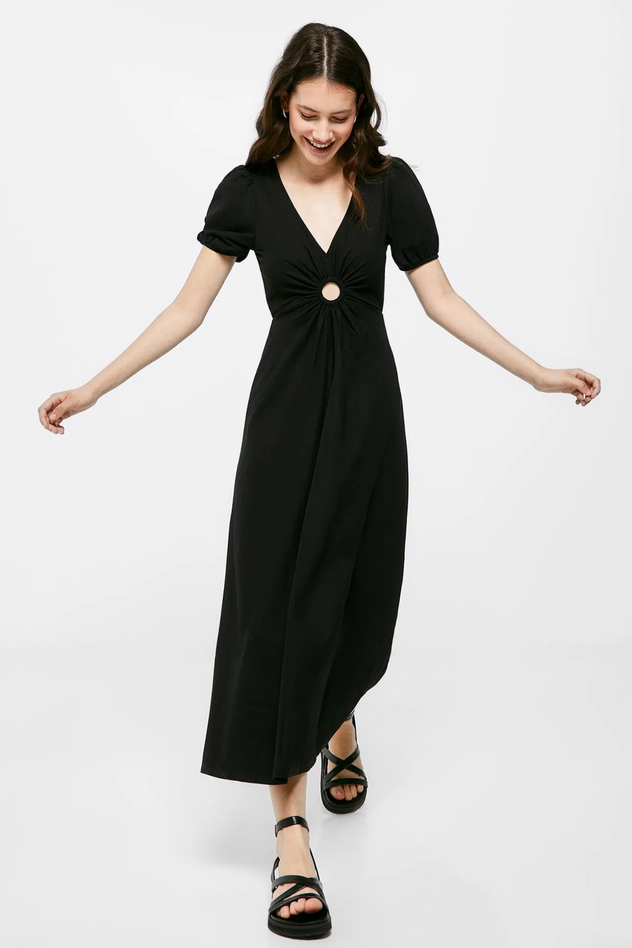 Vestido Midi Liso Arandela