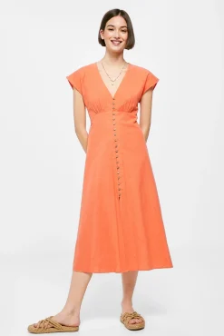 Vestido Midi Liso Botones Lino Algodon
