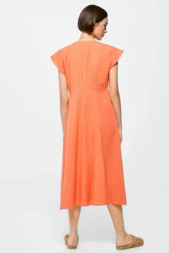 Vestido Midi Liso Botones Lino Algodon