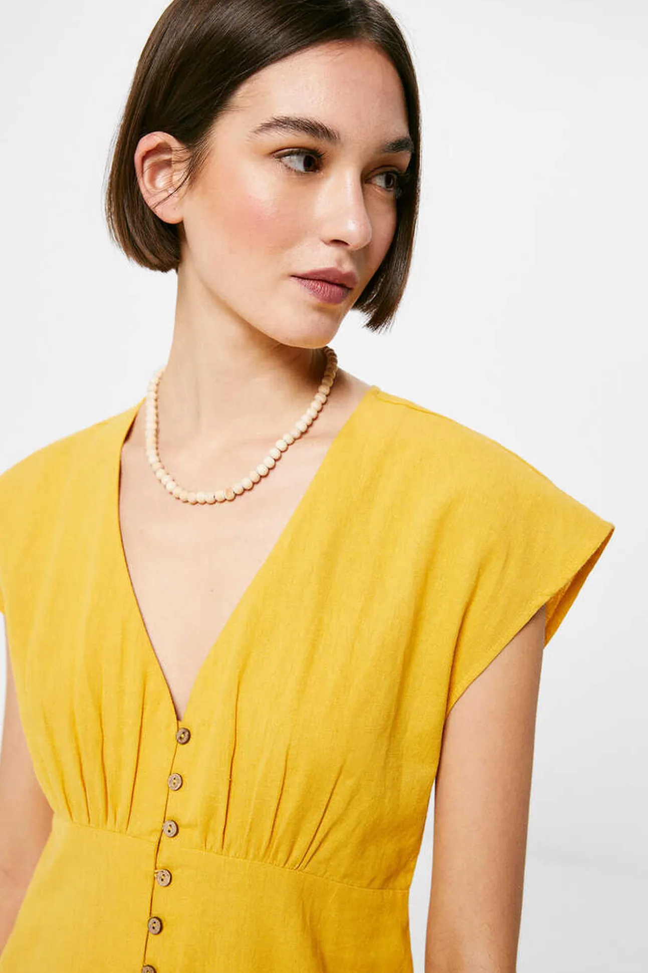 Vestido Midi Liso Botones Lino Algodon