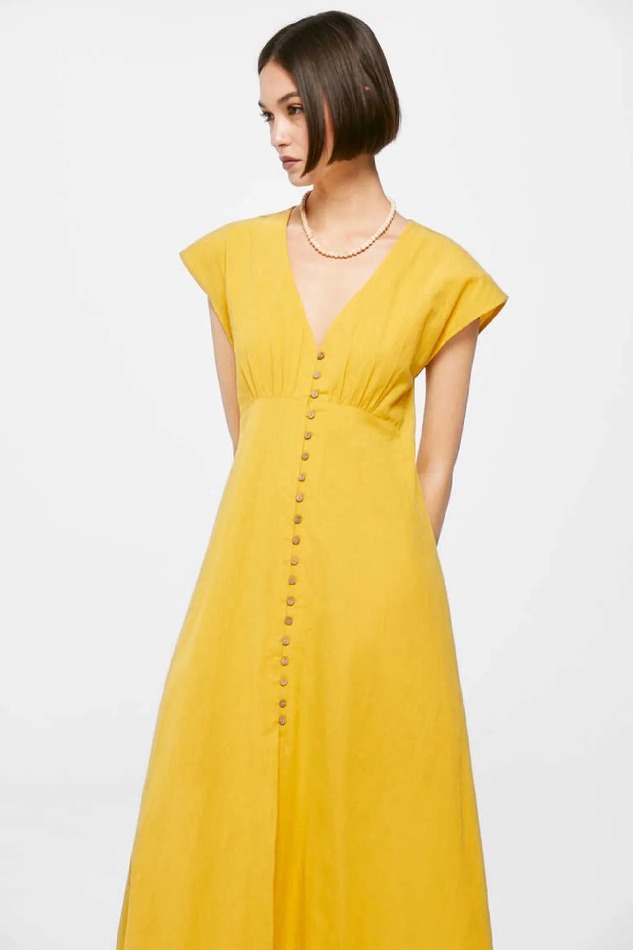 Vestido Midi Liso Botones Lino Algodon