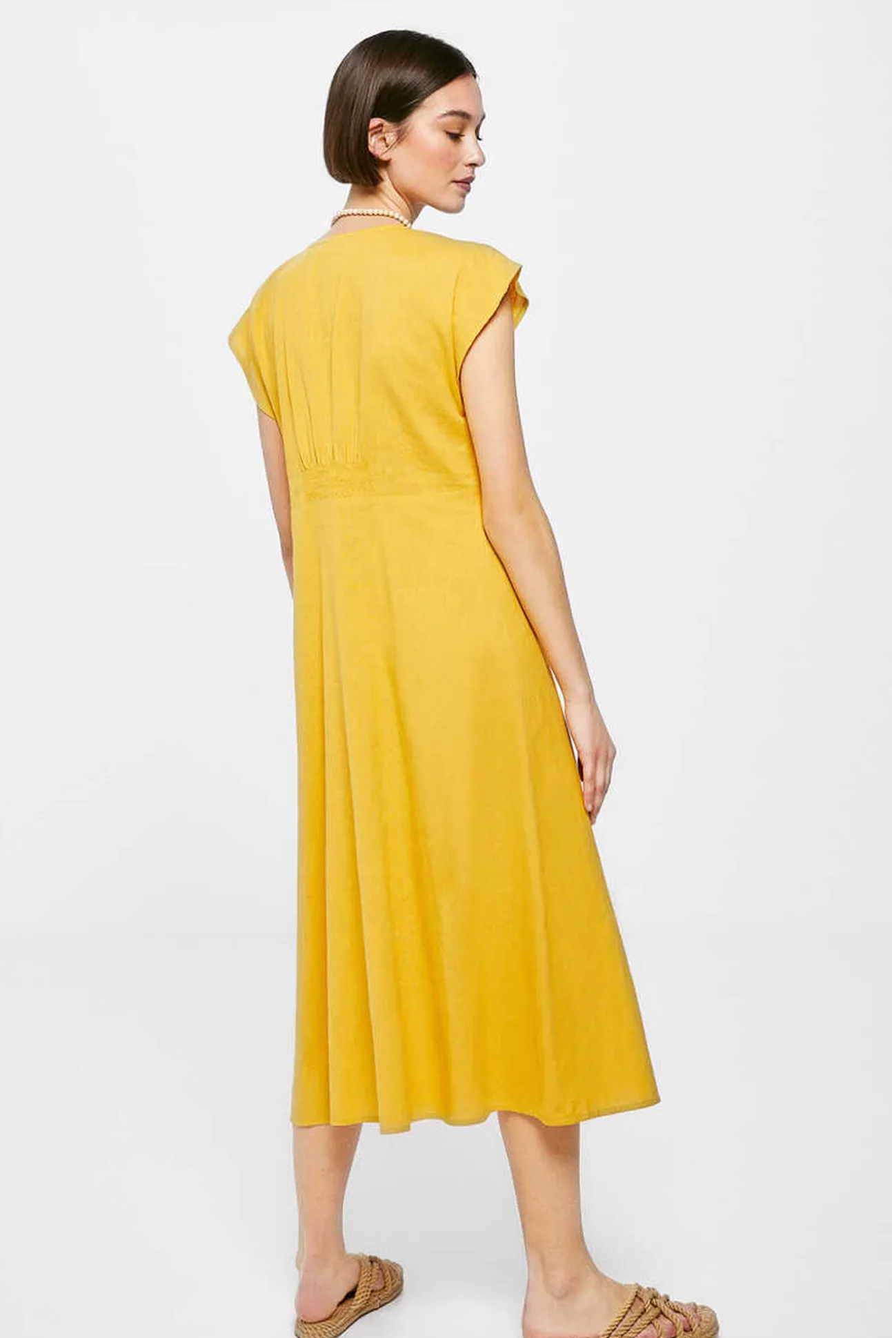 Vestido Midi Liso Botones Lino Algodon
