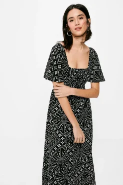 Vestido Midi Nido De Abeja Estampado