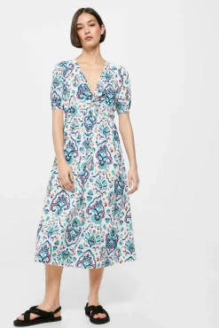 Vestido Midi Nudo Escote Lino Algodon
