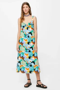 Vestido Midi Nudo Escote Estampado