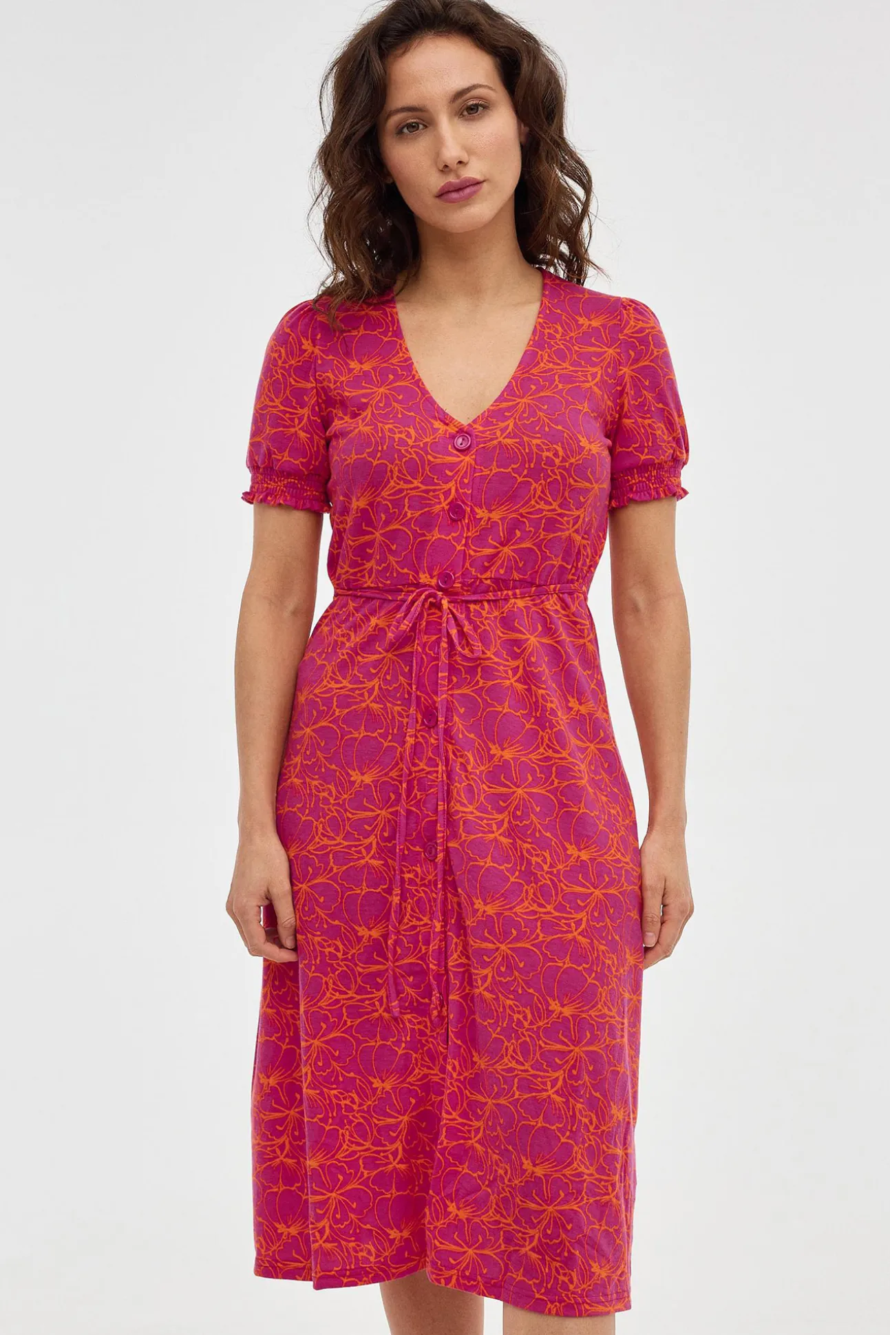 Vestido Midi Print Con Botones