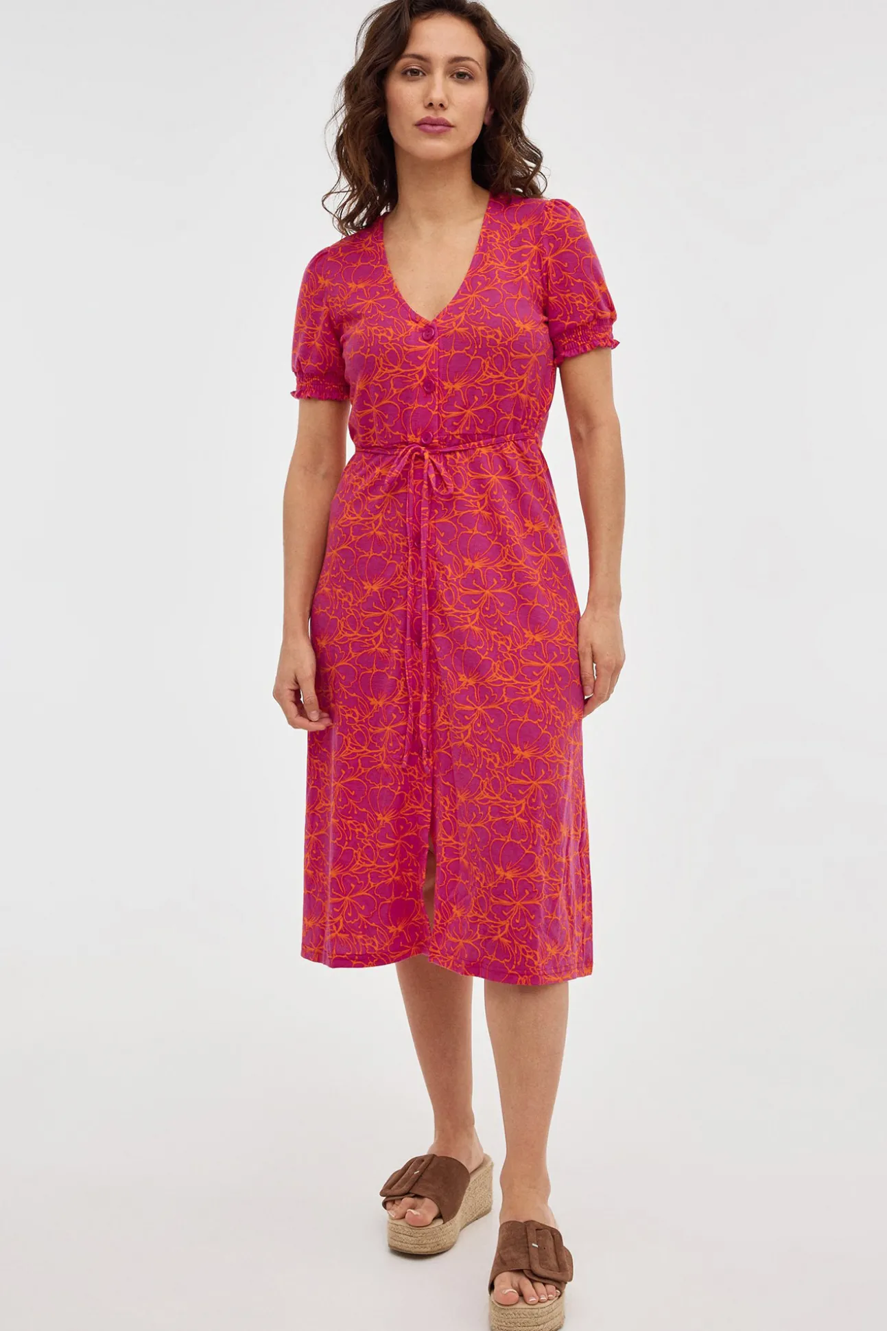 Vestido Midi Print Con Botones