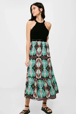 Vestido Midi Punto Combinado Halter