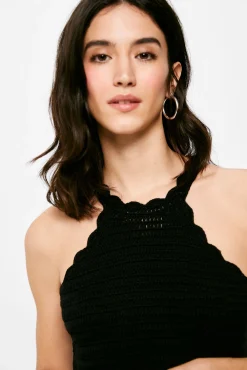 Vestido Midi Punto Combinado Halter
