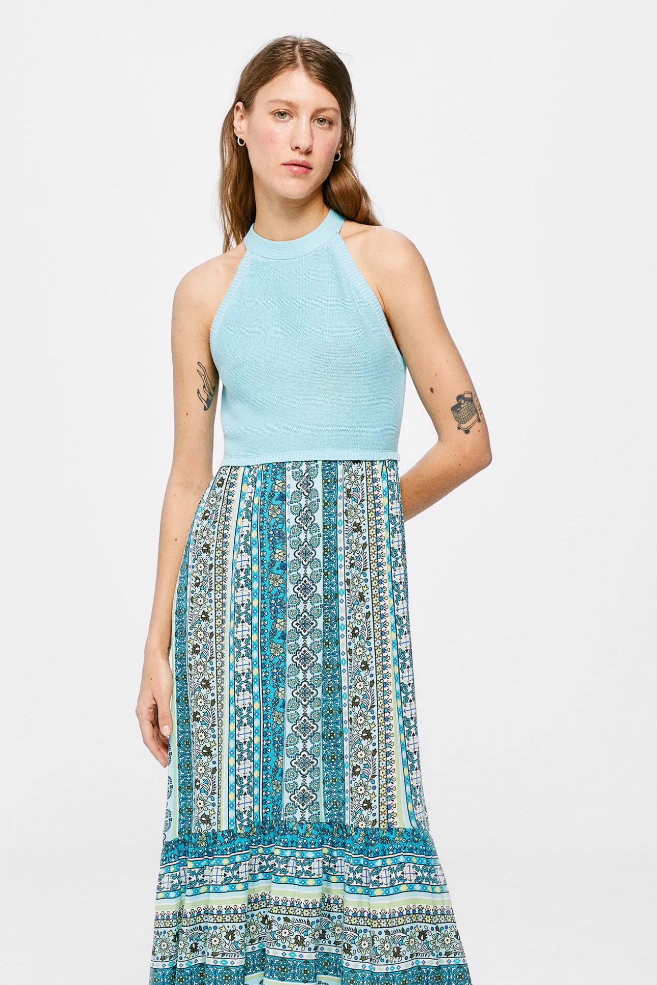 Vestido Midi Punto Combinado