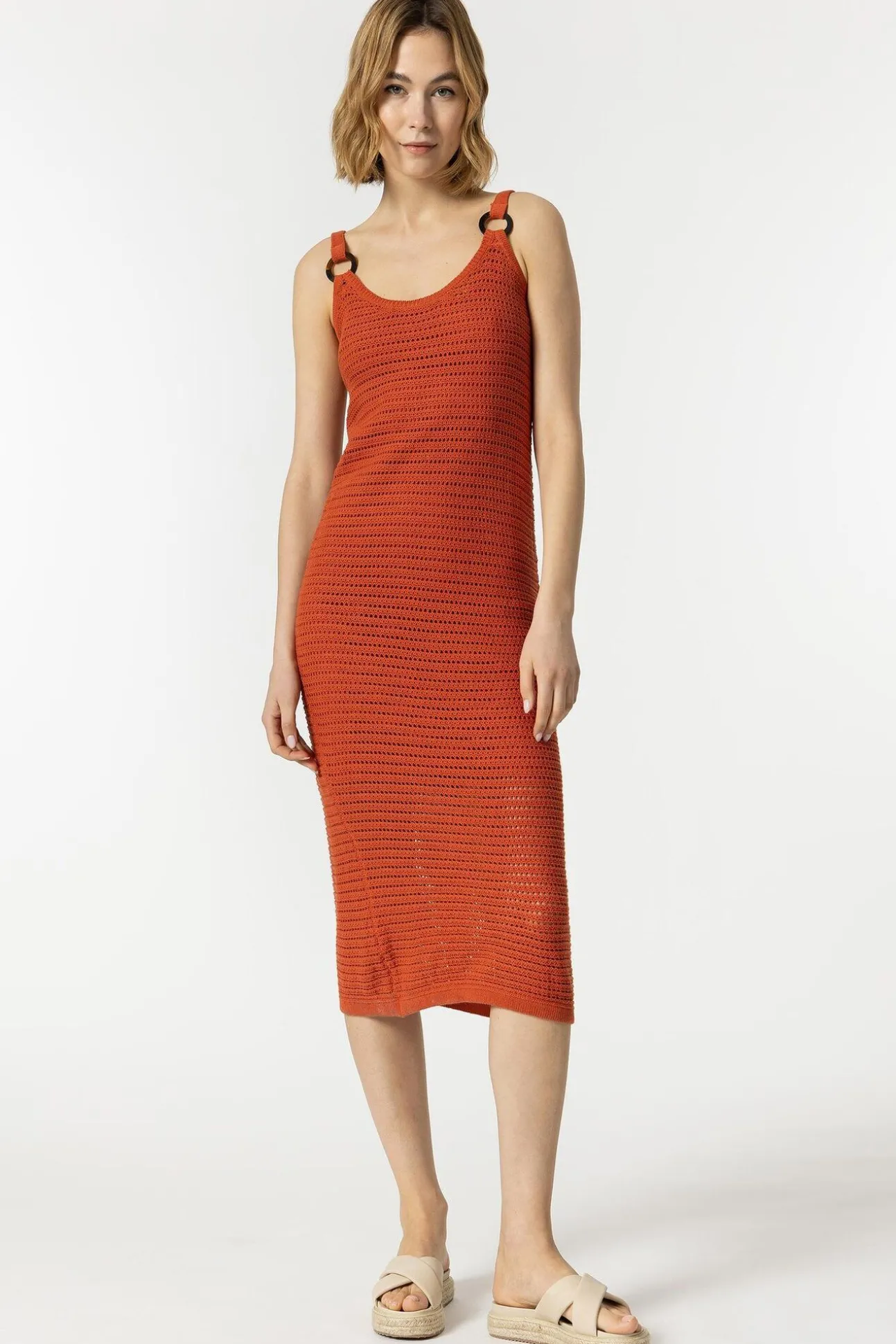 Vestido Midi Punto Con Aros