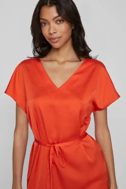 Vestido Midi Satinado De Manga Corta