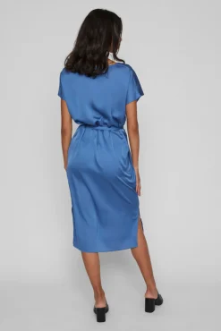 Vestido Midi Satinado De Manga Corta