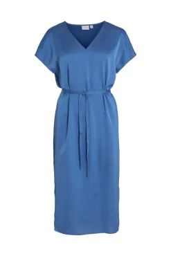 Vestido Midi Satinado De Manga Corta