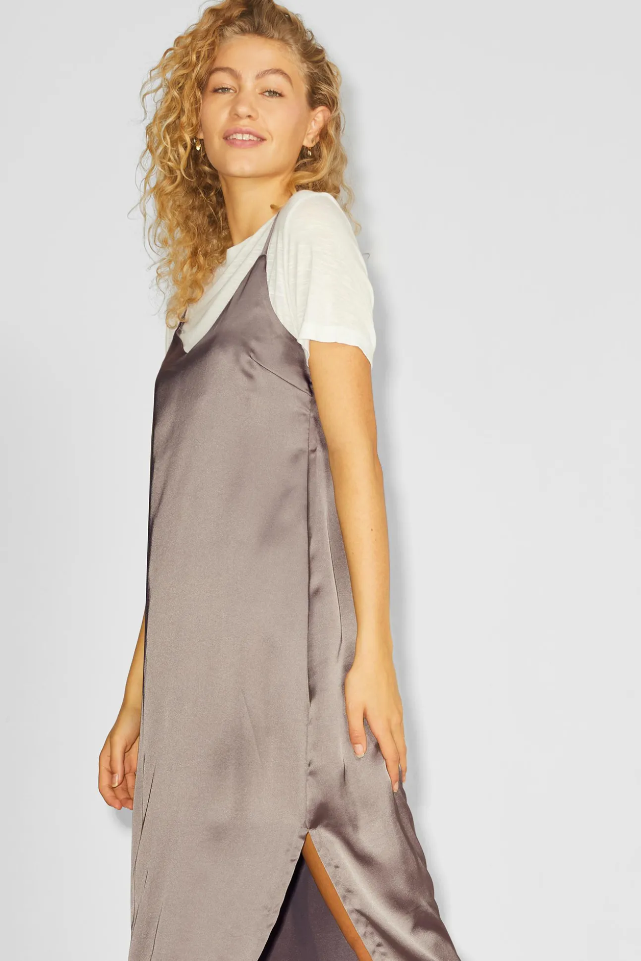 Vestido Midi Satinado De Tirantes