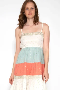 Vestido Midi Tricolor Estampado De Oro
