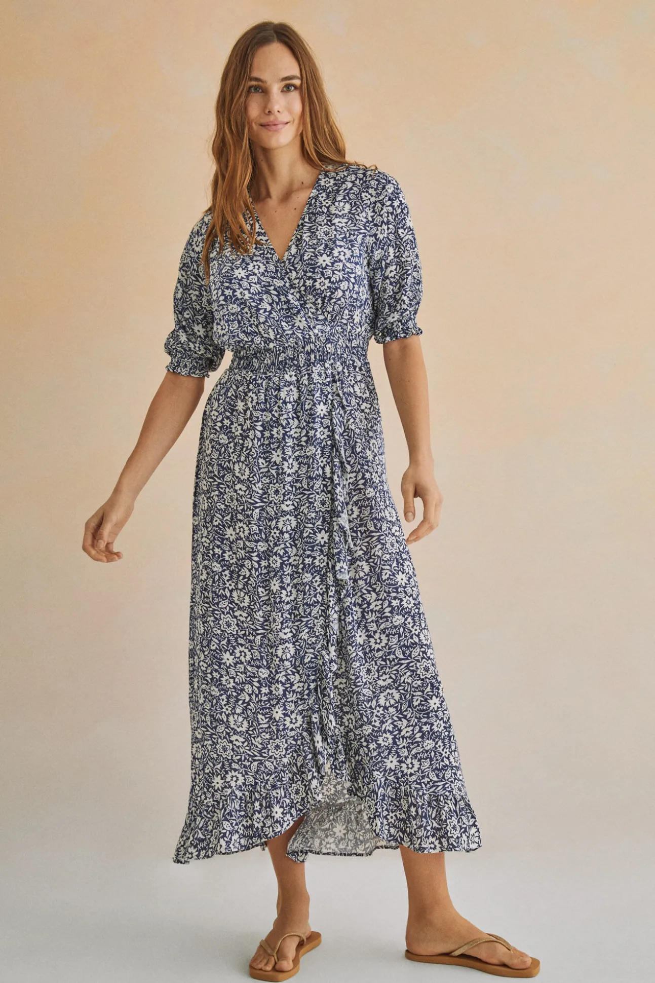 Vestido Midi Volantes Azul