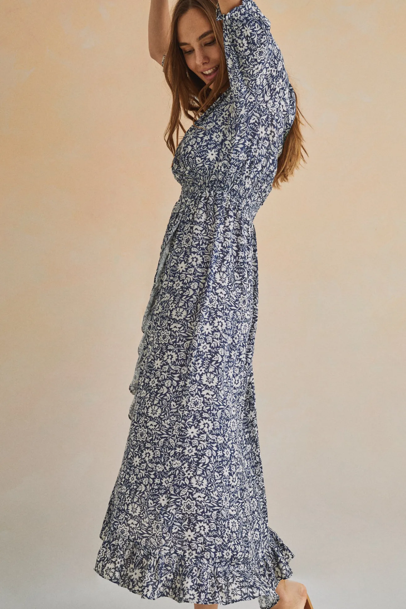 Vestido Midi Volantes Azul