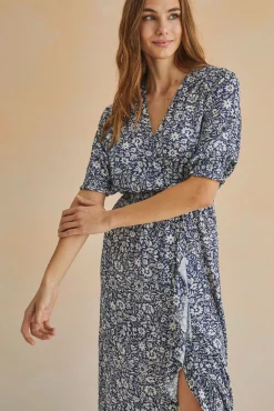 Vestido Midi Volantes Azul