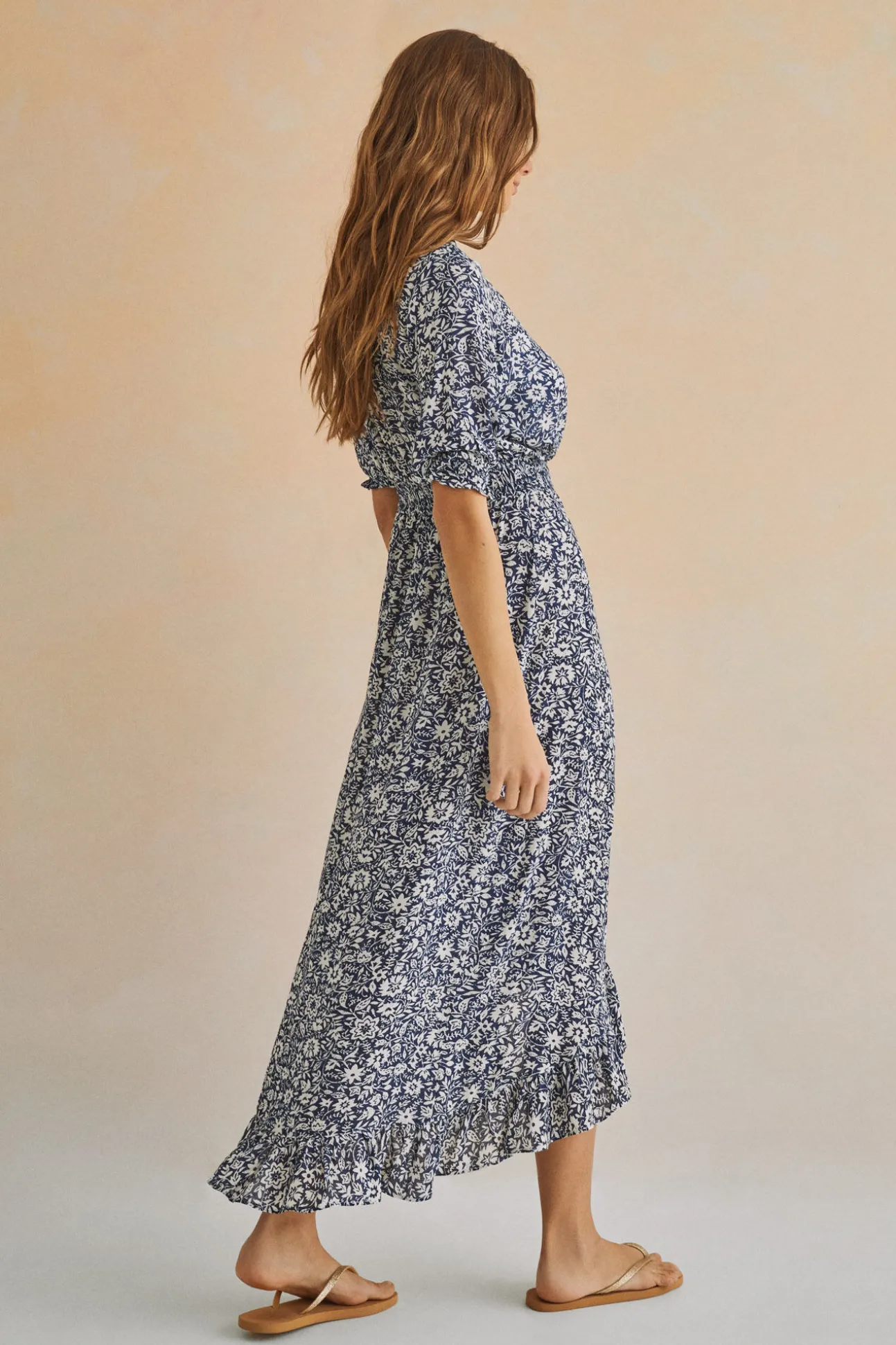Vestido Midi Volantes Azul