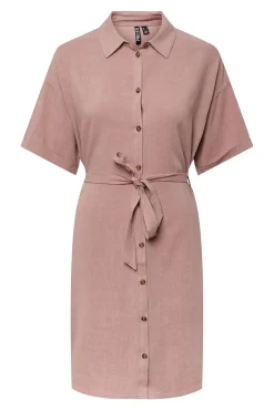 Vestido Midi Con Lino Manga Corta